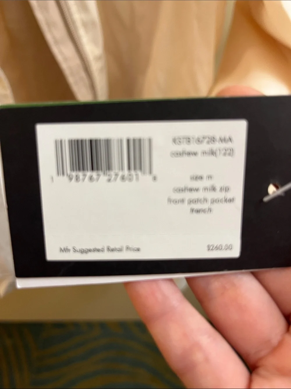 NWT Kate Spade cashew milk zip front patch pocket trench removable hood size M